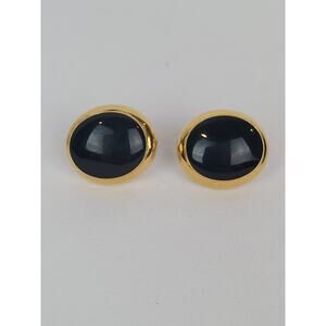 Napier Gold Tone & Black Oval Shape Vintage Post Earrings